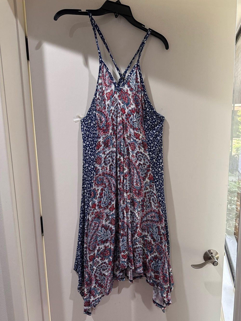 Lucky Brand Navy, Red & White Paisley Asymmetrical Summer Dress